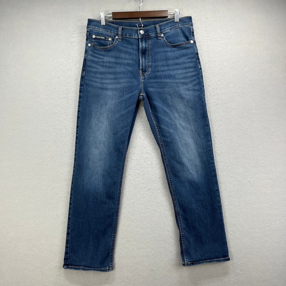 Calvin Klein Jeans Mens 34x30 Blue Denim Pants Straight Stretch Casual Classic